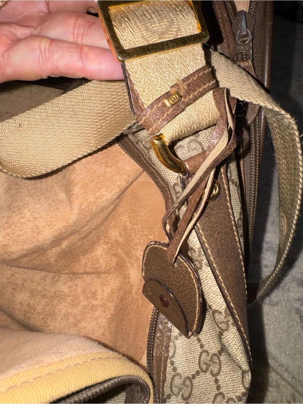 Vintage Gucci Beige Monogram Travel Bag with Brown Trim